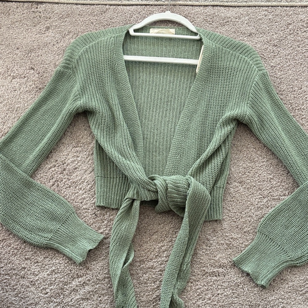 Tie-Front Sage Green Knit Cardigan